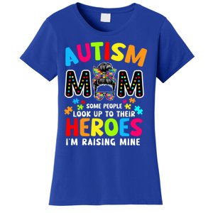 Puzzle Mommy Mama Autism Mom Raising Heroes Messy Bun Gift Women's T-Shirt