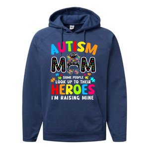 Puzzle Mommy Mama Autism Mom Raising Heroes Messy Bun Gift Performance Fleece Hoodie