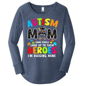 Puzzle Mommy Mama Autism Mom Raising Heroes Messy Bun Gift Women's Perfect Tri Tunic Long Sleeve Shirt