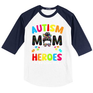 Puzzle Mommy Mama Autism Mom Raising Heroes Messy Bun Gift Baseball Sleeve Shirt