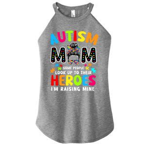 Puzzle Mommy Mama Autism Mom Raising Heroes Messy Bun Gift Women's Perfect Tri Rocker Tank