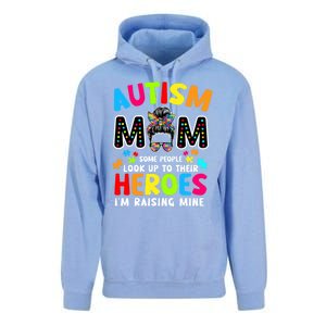 Puzzle Mommy Mama Autism Mom Raising Heroes Messy Bun Gift Unisex Surf Hoodie