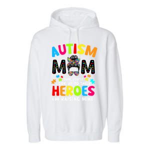 Puzzle Mommy Mama Autism Mom Raising Heroes Messy Bun Gift Garment-Dyed Fleece Hoodie