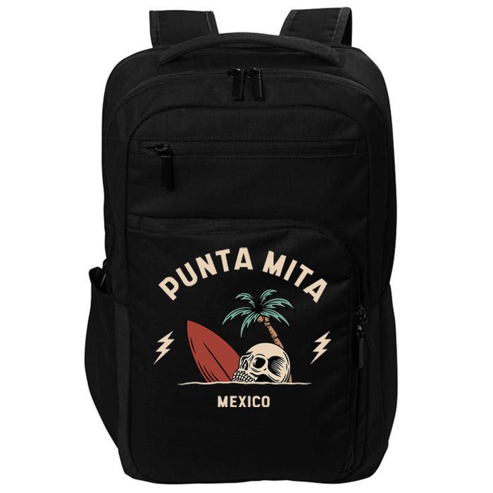 Punta Mita Mexico Vintage Surfing Skeleton Skull Impact Tech Backpack