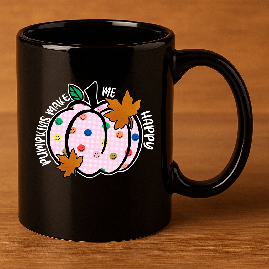 Pumpkins Make Me Happy Cute Fall Autumn 11oz C Handle Ceramic Mug