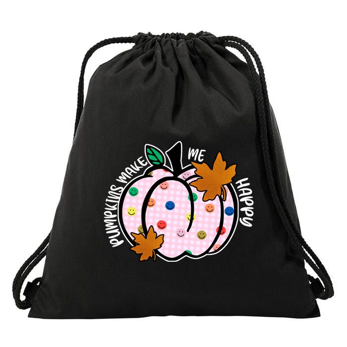 Pumpkins Make Me Happy Cute Fall Autumn Drawstring Bag