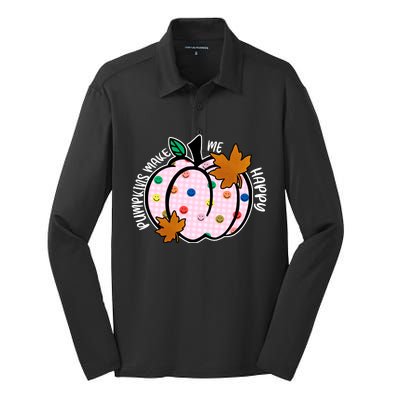 Pumpkins Make Me Happy Cute Fall Autumn Silk Touch Performance Long Sleeve Polo