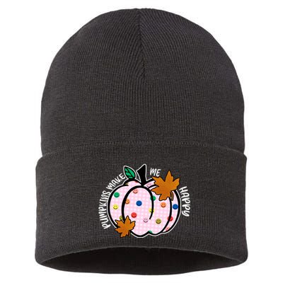 Pumpkins Make Me Happy Cute Fall Autumn Sustainable Knit Beanie