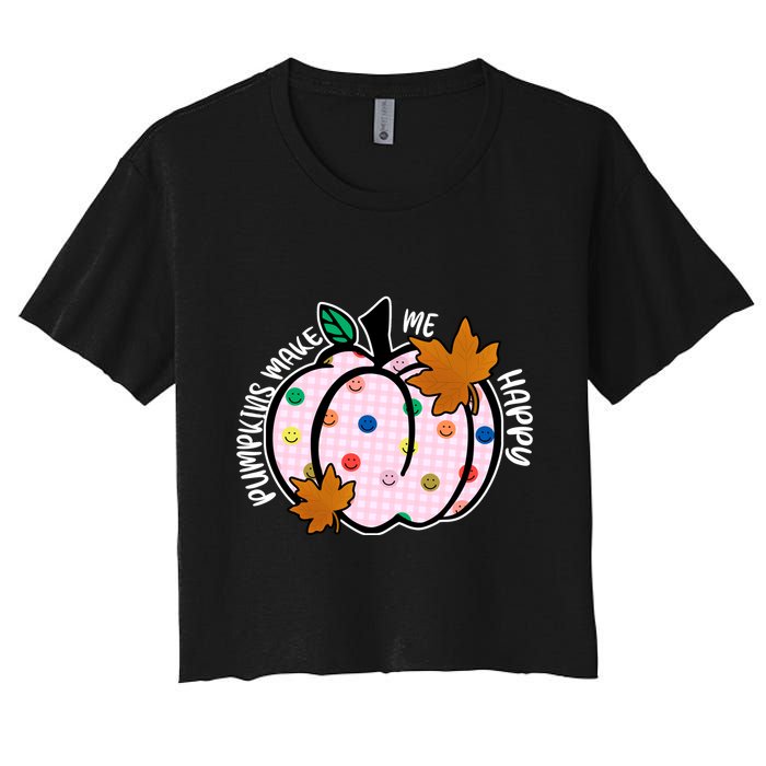 Pumpkins Make Me Happy Cute Fall Autumn Women's Crop Top Tee