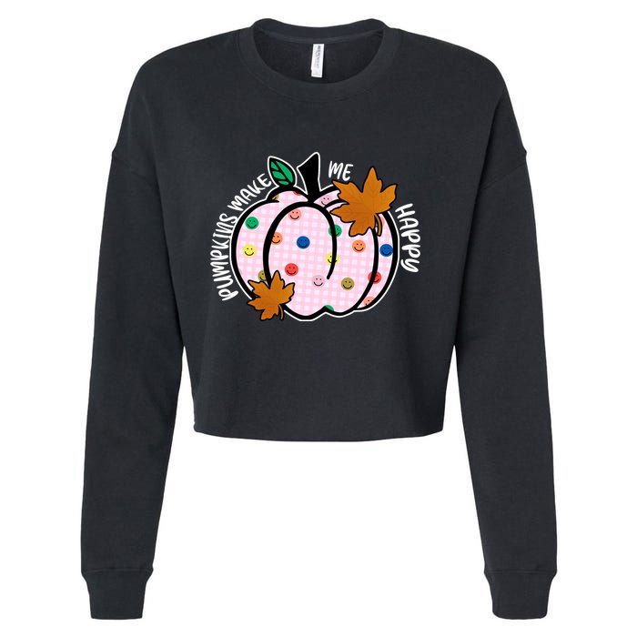 Pumpkins Make Me Happy Cute Fall Autumn Cropped Pullover Crew