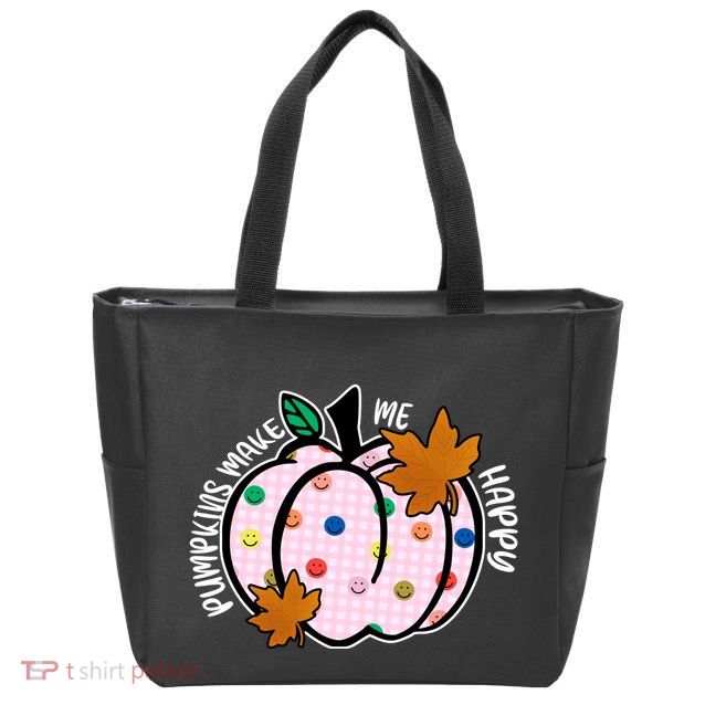 Pumpkins Make Me Happy Cute Fall Autumn Zip Tote Bag