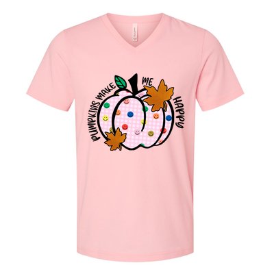 Pumpkins Make Me Happy Cute Fall Autumn V-Neck T-Shirt