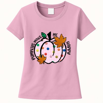 Pumpkins Make Me Happy Cute Fall Autumn Womens T-Shirt