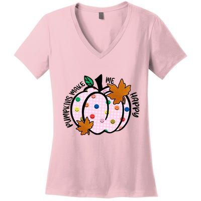 Pumpkins Make Me Happy Cute Fall Autumn Women's V-Neck T-Shirt