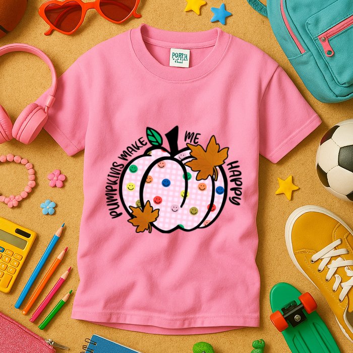Pumpkins Make Me Happy Cute Fall Autumn Kids T-Shirt