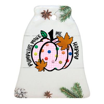 Pumpkins Make Me Happy Cute Fall Autumn Ceramic Bell Ornament