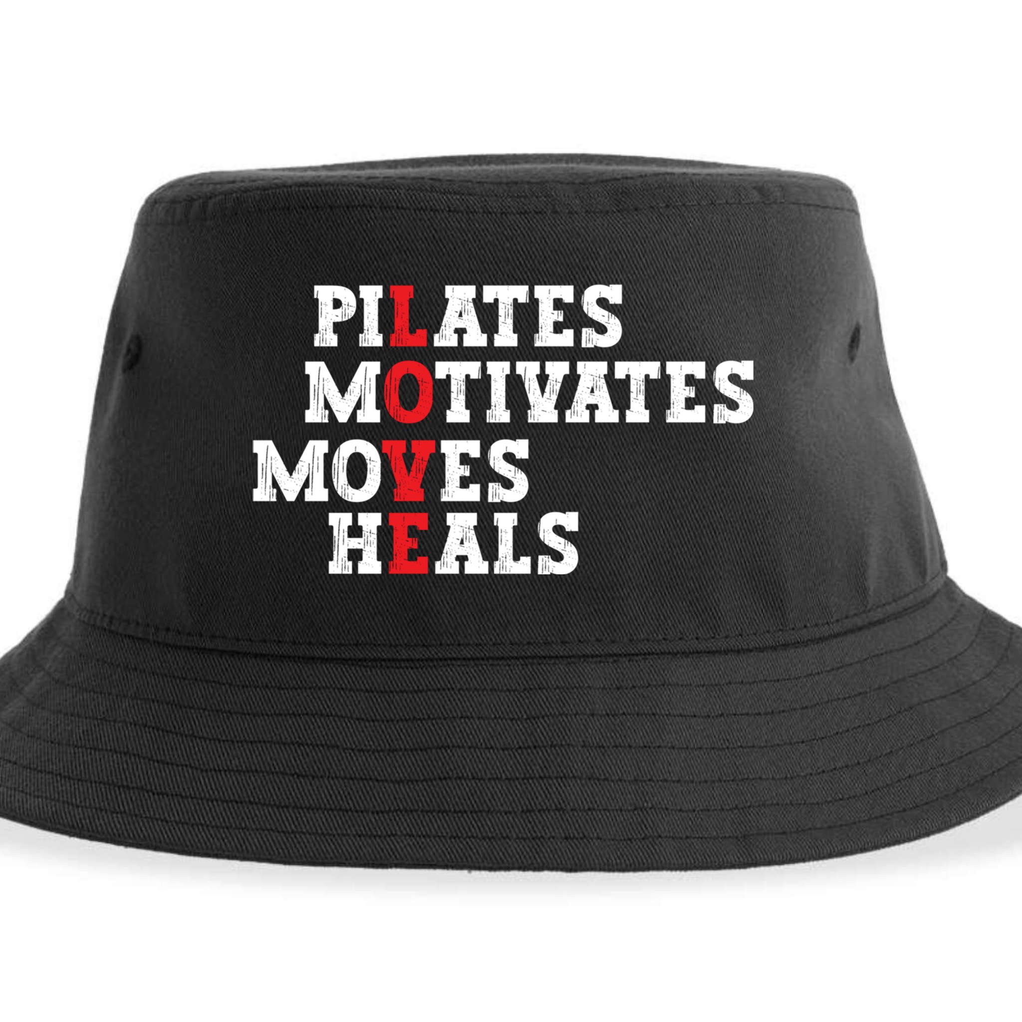 Pilates Motivates Moves Heals Love Exercise Workout Fitness Cool Gift Sustainable Bucket Hat