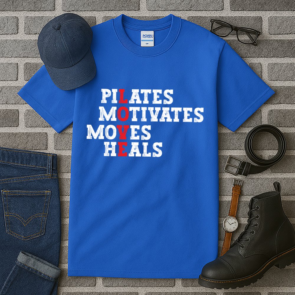Pilates Motivates Moves Heals Love Exercise Workout Fitness Cool Gift Tall T-Shirt