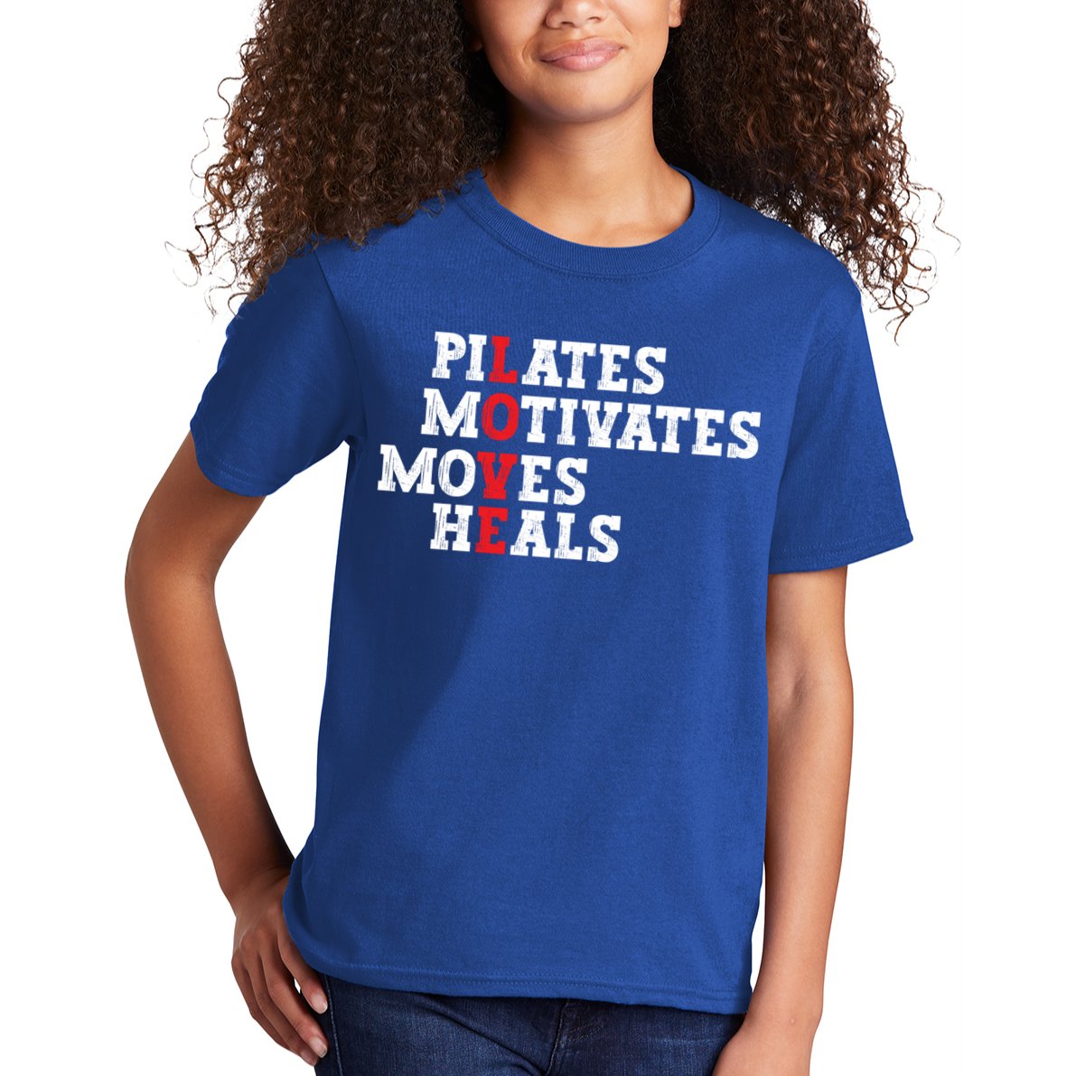 Pilates Motivates Moves Heals Love Exercise Workout Fitness Cool Gift Kids T-Shirt