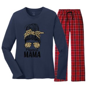 Pageant Mama Messy Bun Leopard Beauty Contest Funny Mom Women's Long Sleeve Flannel Pajama Set 