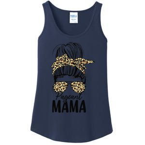 Pageant Mama Messy Bun Leopard Beauty Contest Funny Mom Ladies Essential Tank