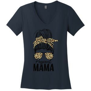 Pageant Mama Messy Bun Leopard Beauty Contest Funny Mom Women's V-Neck T-Shirt