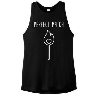 Perfect Match Minimalistic Valentines Day Pun Gift Ladies PosiCharge Tri-Blend Wicking Tank