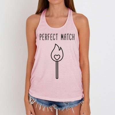 Perfect Match Minimalistic Valentines Day Pun Gift Women's Knotted Racerback Tank