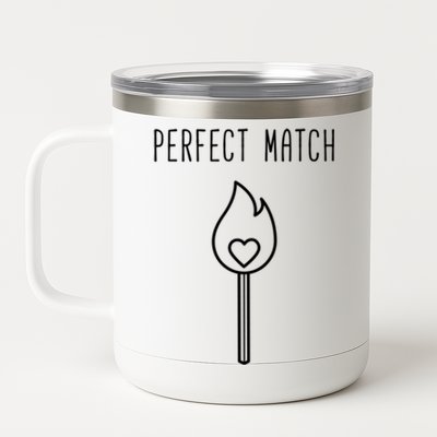 Perfect Match Minimalistic Valentines Day Pun Gift 12 oz Stainless Steel Tumbler Cup