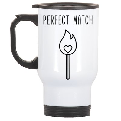 Perfect Match Minimalistic Valentines Day Pun Gift Stainless Steel Travel Mug