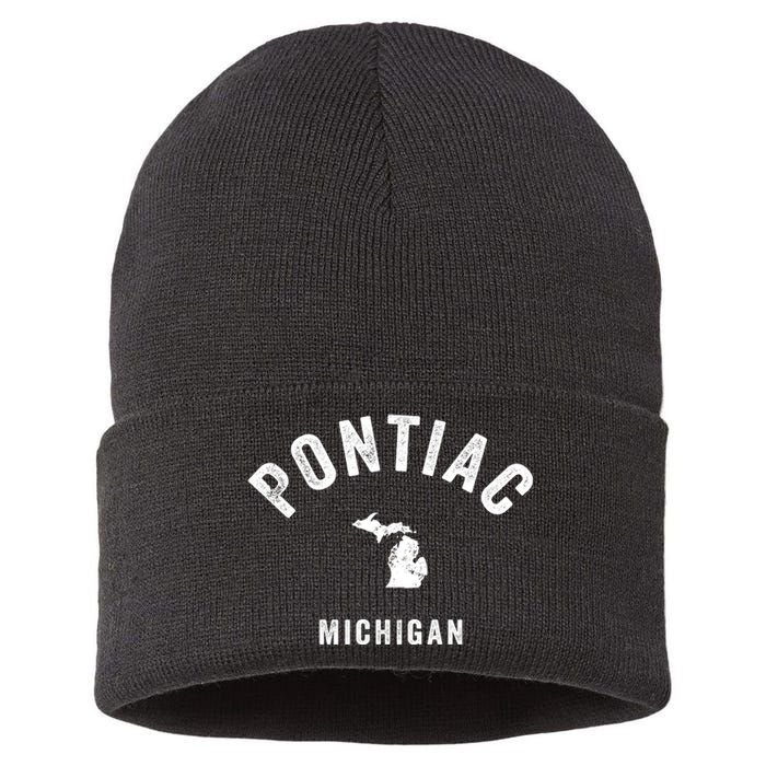 Pontiac Michigan Mi Vintage 70s Athletic Sports Design Sustainable Knit Beanie