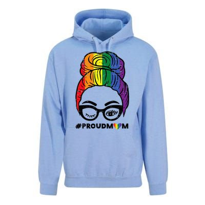 Proud Mom Messy Hair Bun Rainbow Flag Unisex Surf Hoodie