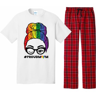 Proud Mom Messy Hair Bun Rainbow Flag Pajama Set