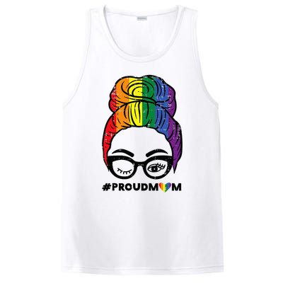 Proud Mom Messy Hair Bun Rainbow Flag PosiCharge Competitor Tank