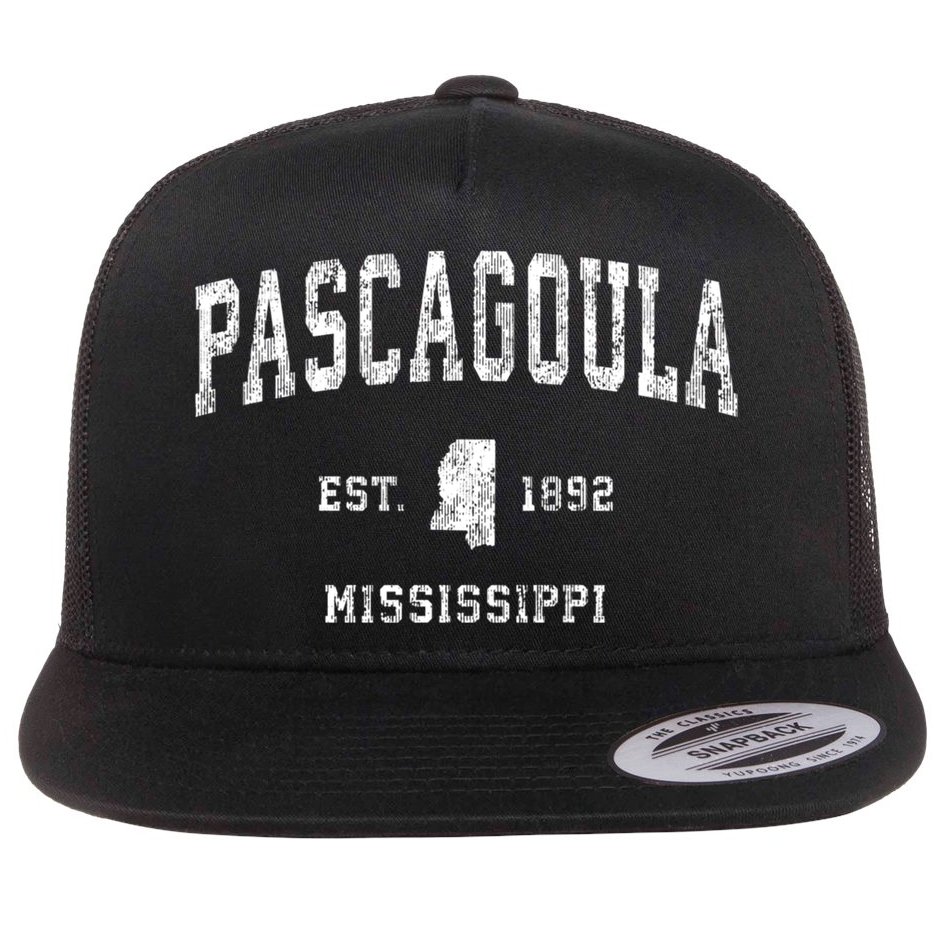Pascagoula Mississippi Ms Vintage Athletic Sports Flat Bill Trucker Hat