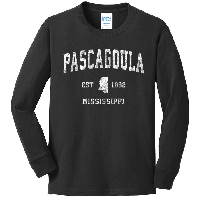 Pascagoula Mississippi Ms Vintage Athletic Sports Kids Long Sleeve Shirt