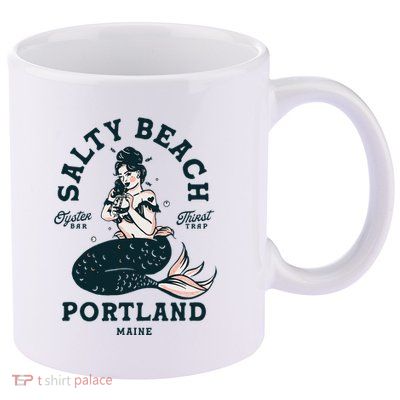 Portland Maine Mermaid Maine Lobster Oyster Mermaids 11oz C Handle Ceramic Mug