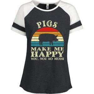 Pigs Make Me Happy You Not So Much Pig Lover Farming Farmer Enza Ladies Jersey Colorblock Tee