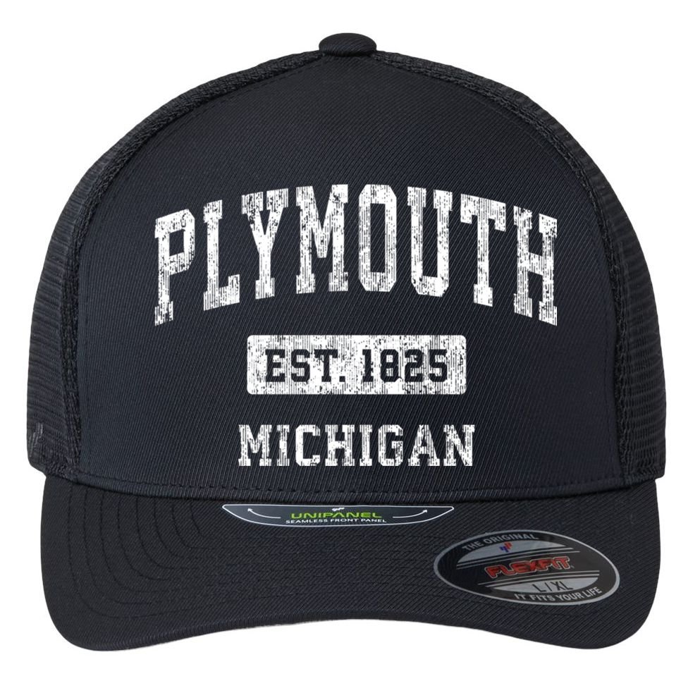 Plymouth Michigan Mi Vintage Sports Flexfit Unipanel Trucker Cap