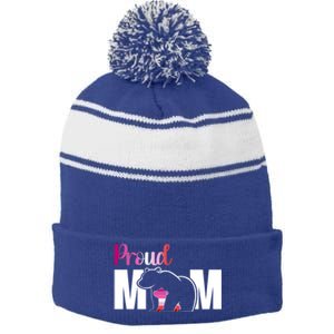 Proud Mom Mothers Day Lesbian Mom Lgbt Mama Bear Hug Love Gift Stripe Pom Pom Beanie