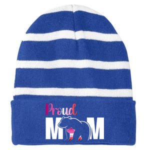 Proud Mom Mothers Day Lesbian Mom Lgbt Mama Bear Hug Love Gift Striped Beanie with Solid Band