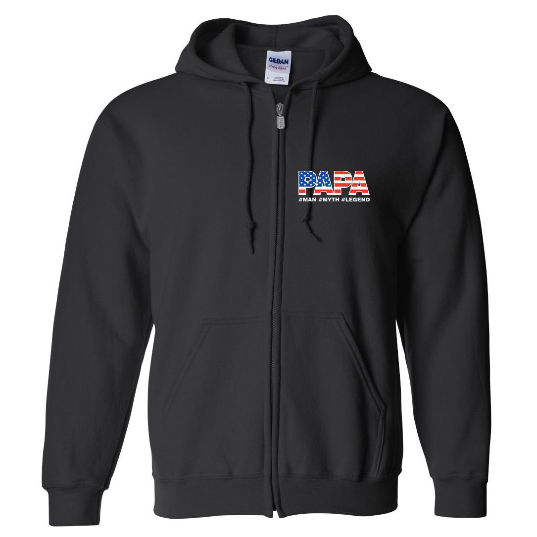 PAPA MAN MYTH LEGEND Dad Father Funny Fathers Day Full Zip Hoodie