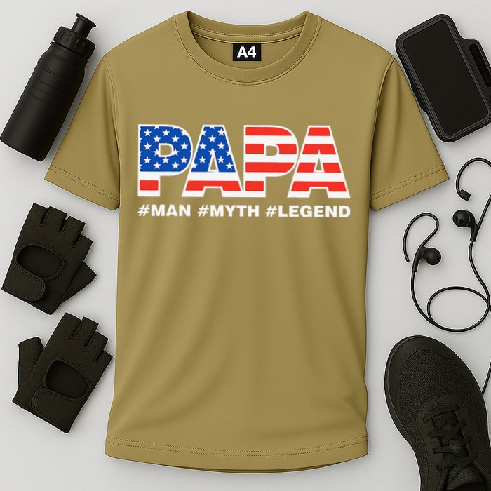 PAPA MAN MYTH LEGEND Dad Father Funny Fathers Day Cooling Performance Crew T-Shirt