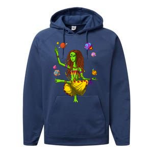 Psychedelic Magic Mushroom Alien Yoga Meditation Spiritual Cool Gift Performance Fleece Hoodie