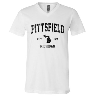 Pittsfield Michigan Mi Vintage Established Athletic Sports Design V-Neck T-Shirt