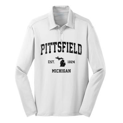 Pittsfield Michigan Mi Vintage Established Athletic Sports Design Silk Touch Performance Long Sleeve Polo