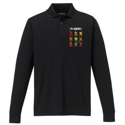 Pie Menu Math Teacher PI Symbol Funny Pi Day Pi 3 Performance Long Sleeve Polo