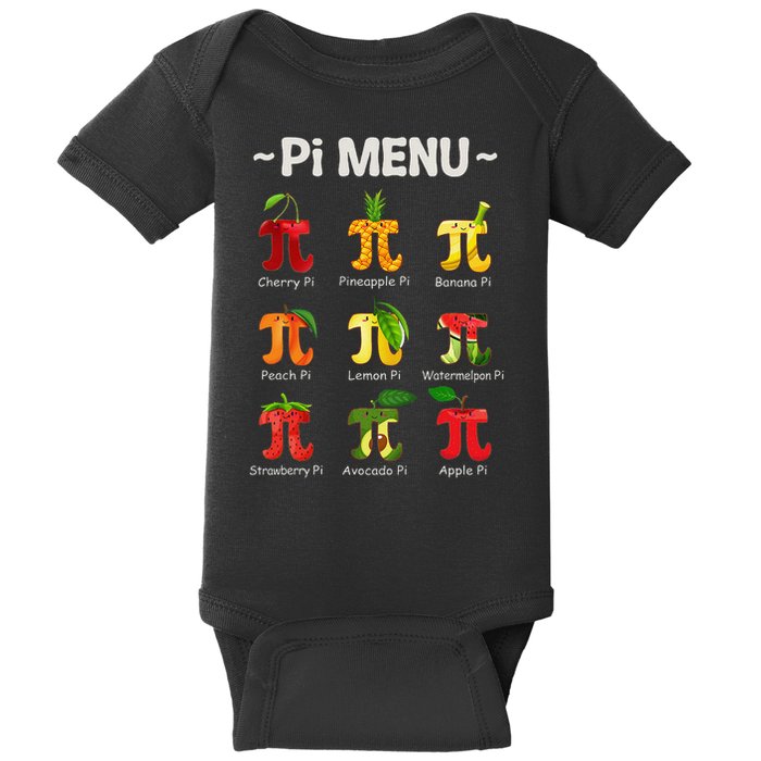 Pie Menu Math Teacher PI Symbol Funny Pi Day Pi 3 Baby Bodysuit