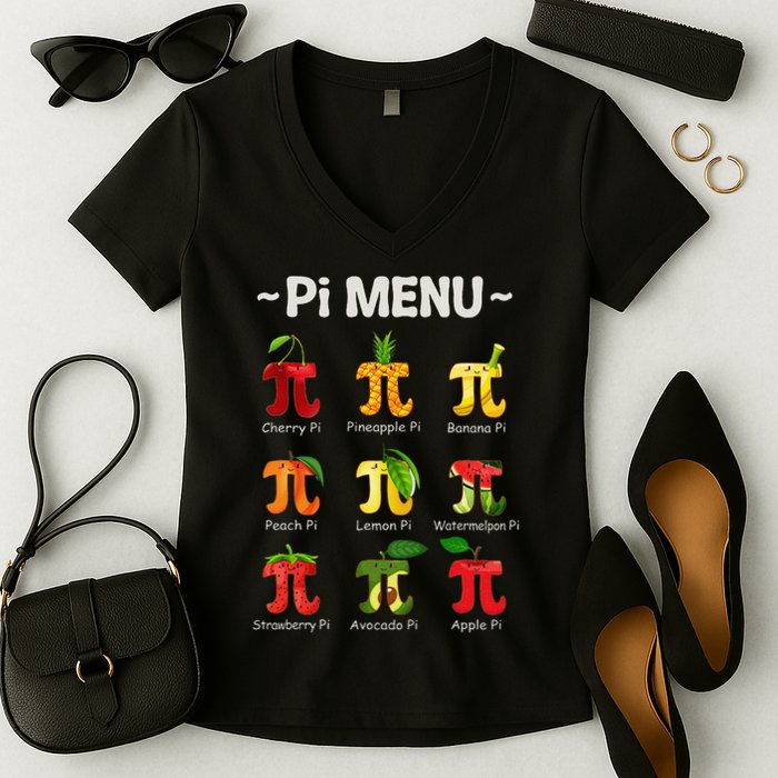 Pie Menu Math Teacher PI Symbol Funny Pi Day Pi 3 Women's V-Neck T-Shirt
