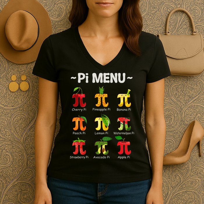 Pie Menu Math Teacher PI Symbol Funny Pi Day Pi 3 Women's V-Neck T-Shirt
